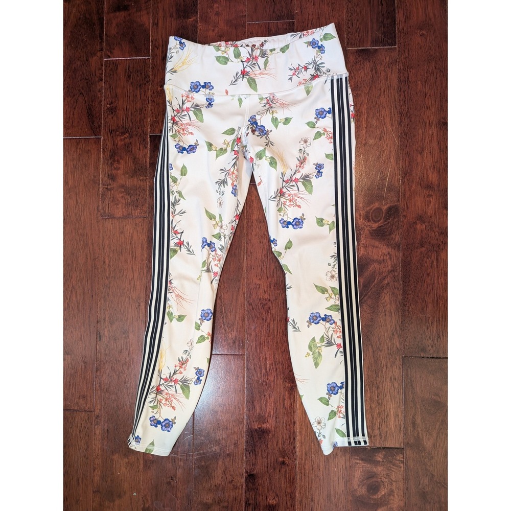 Athleta Contender Blossom 7/8 Leggings White Floral Black Side Stripe XSP Petite